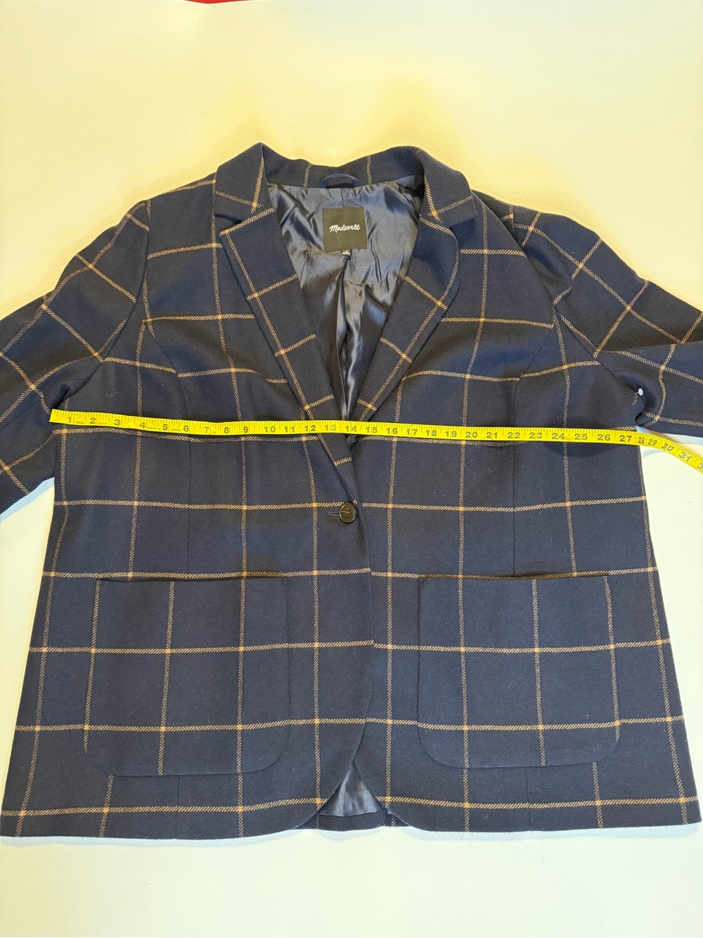 Madewell Navy Wool-Blend Blazer with Brown Windowpane Check - Picture 2 of 10